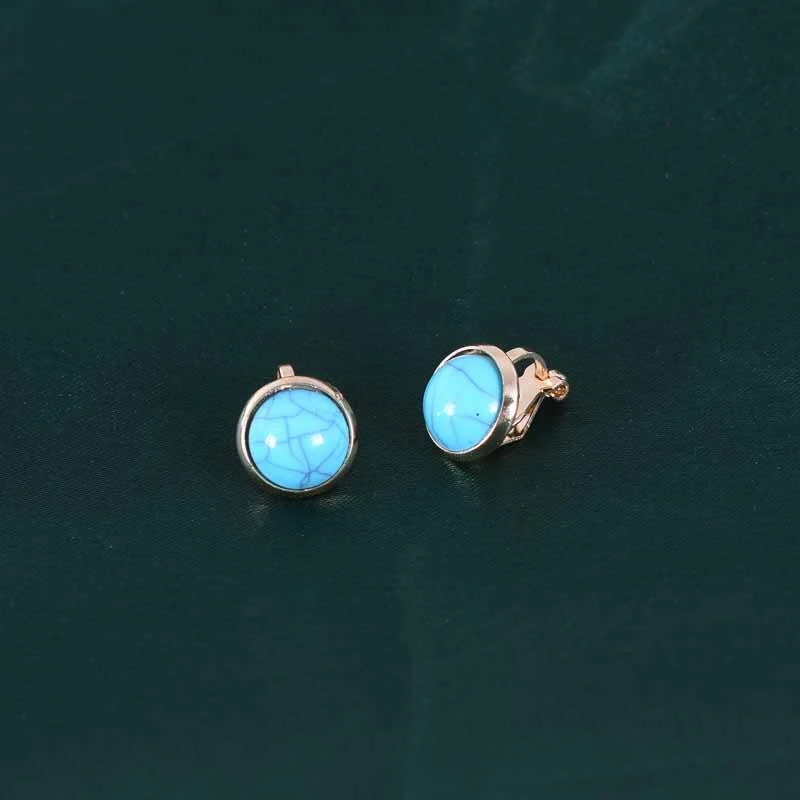 Vintage Court Style Round Fashion New Turquoise Stud Earrings