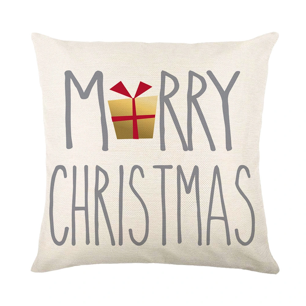 Christmas Cover Simple Letters Hand Painted Elk Christmas Tree Printed Linen Pillow Holiday Decoration
