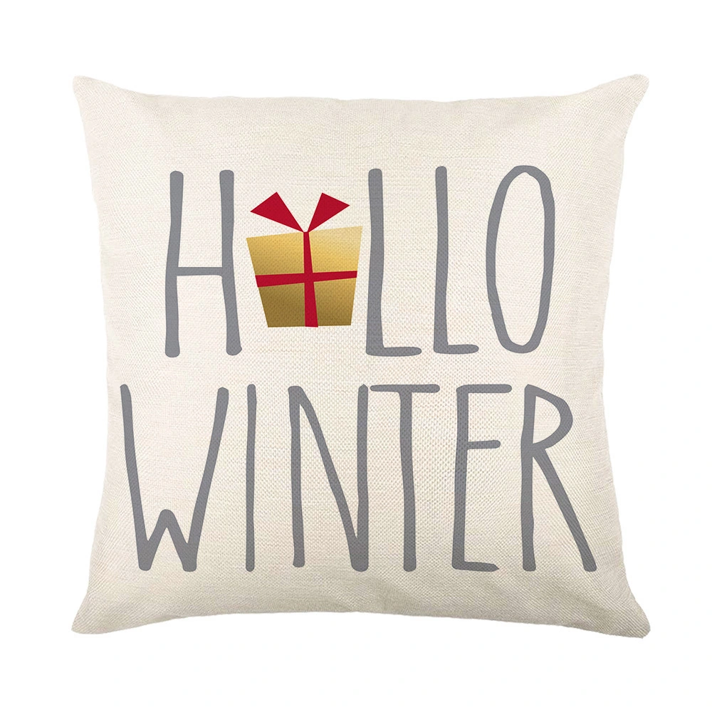 Christmas Cover Simple Letters Hand Painted Elk Christmas Tree Printed Linen Pillow Holiday Decoration