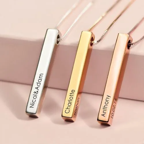 Silver Bar Name Personalized Custom Lettering Necklace