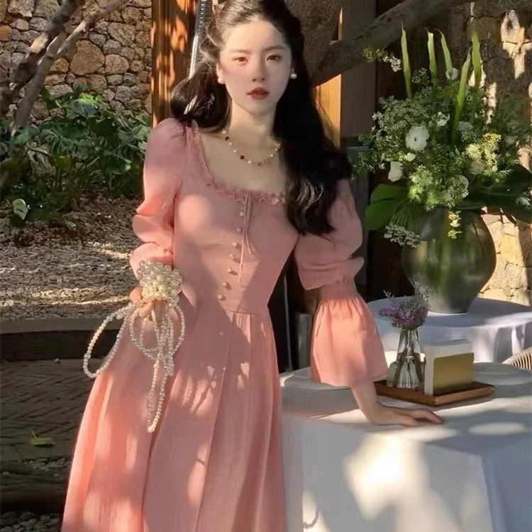 Women's Long Sleeved Pink-tall Dress