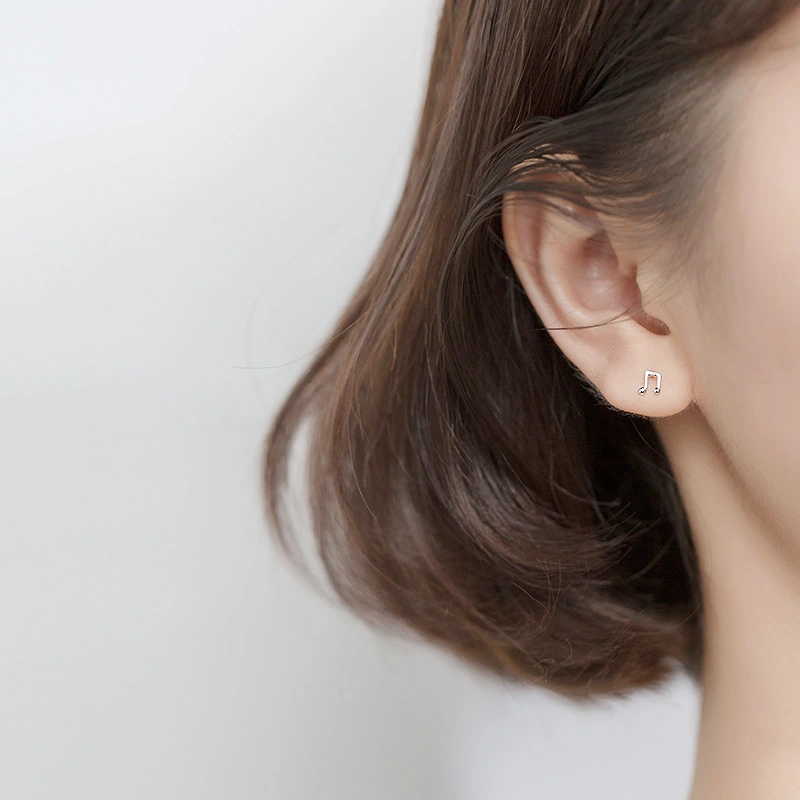 Silver Girl Korean Style Musical Note Earrings