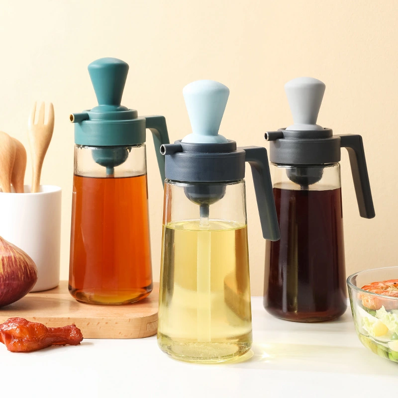 Household Kitchen Sauce Bottle Press Spice Jar Multi-functional Two-in-one Glass Oiler Containing Silicone Brush