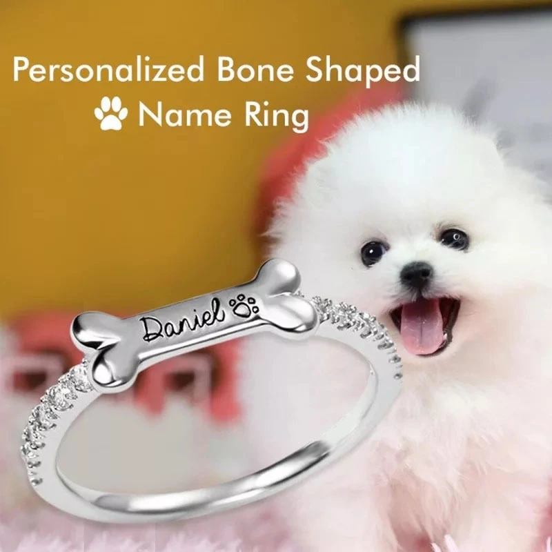 Personalized Pet Dog Bone Shape Cat's Ears Steamed Cat-ear Shaped Bread Name Ring Name And Paw Fashion Jewelry