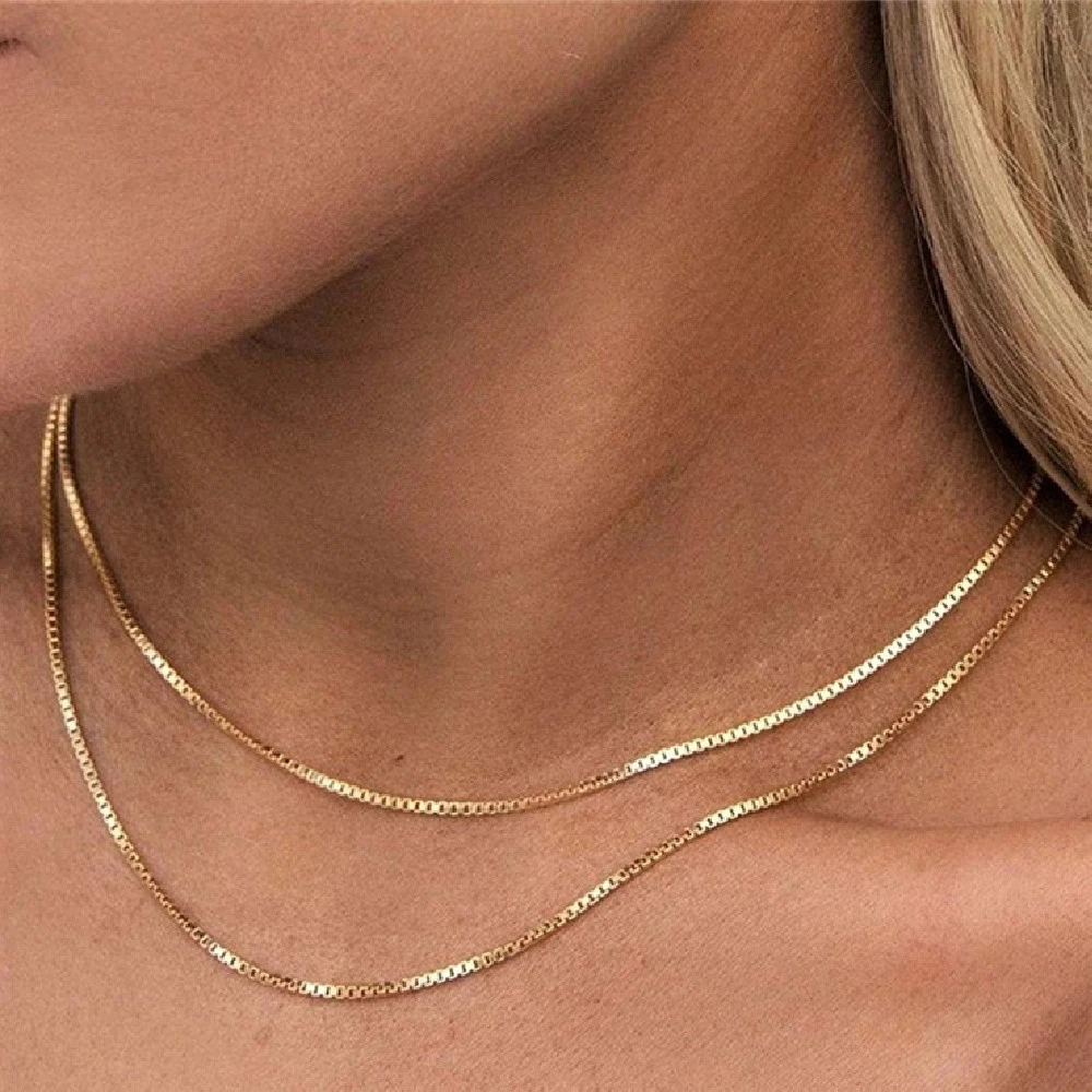 Box Chain Bare Gold Plated Necklace Stainless Steel