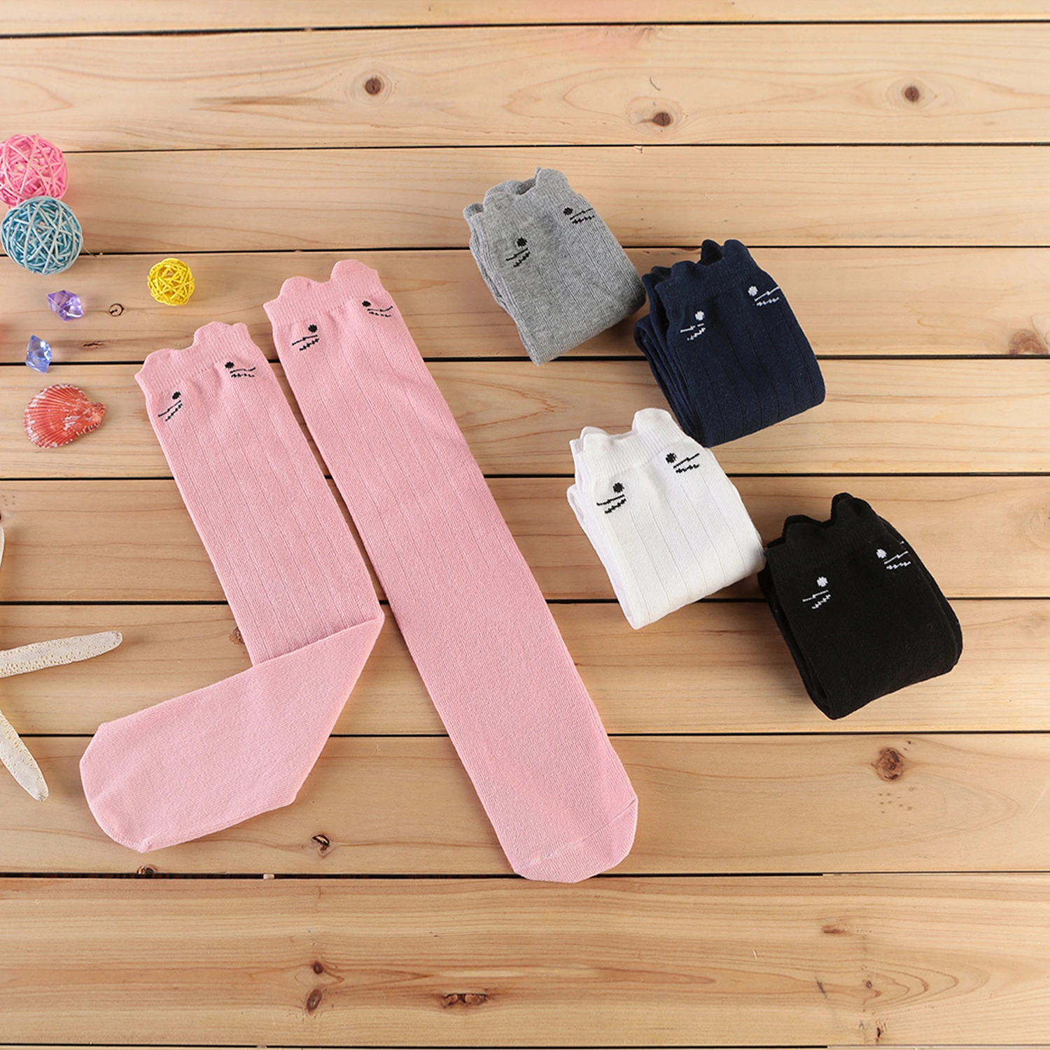 Striped Three-dimensional Cat Girl Knee Socks