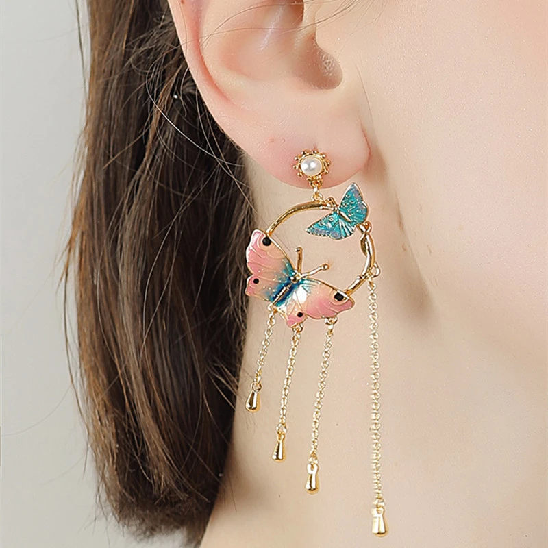 Earrings Tide Butterfly Tassel Female Temperament Long Paragraph