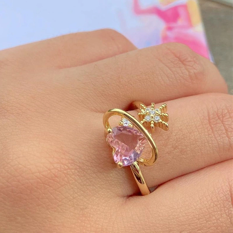 Fashion Temperament Micro Inlaid Zircon Love Shape Ring