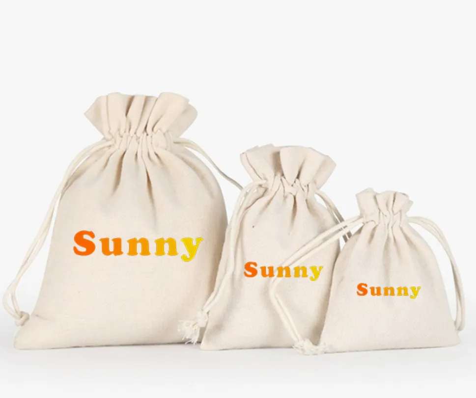 MOQ100 Customized Linen Bag With Drawstring Strap Pocket