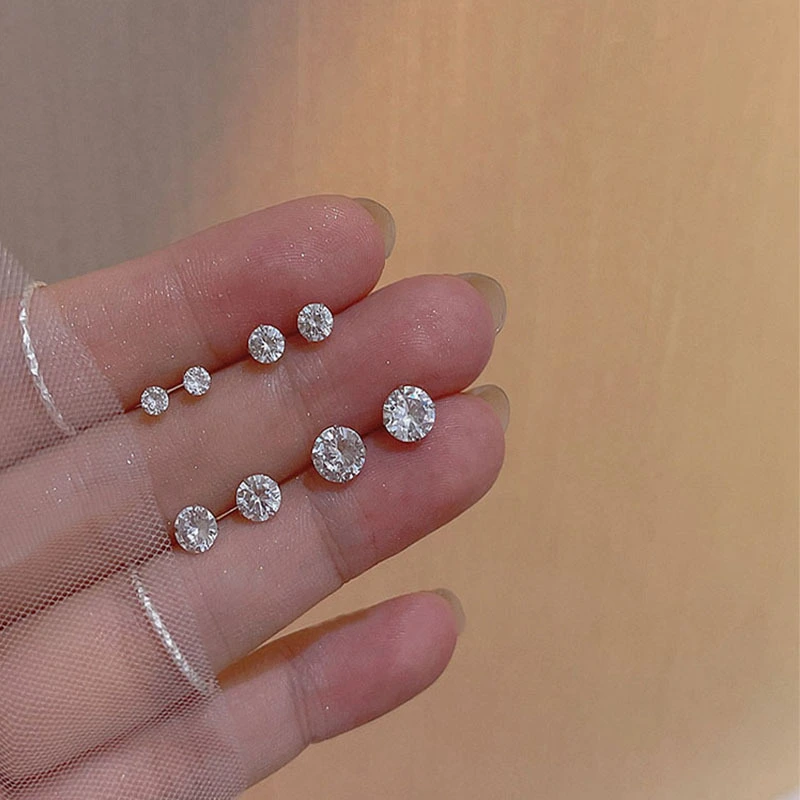 Women's Fashion Simple Pure Silver Zircon Stud Earrings