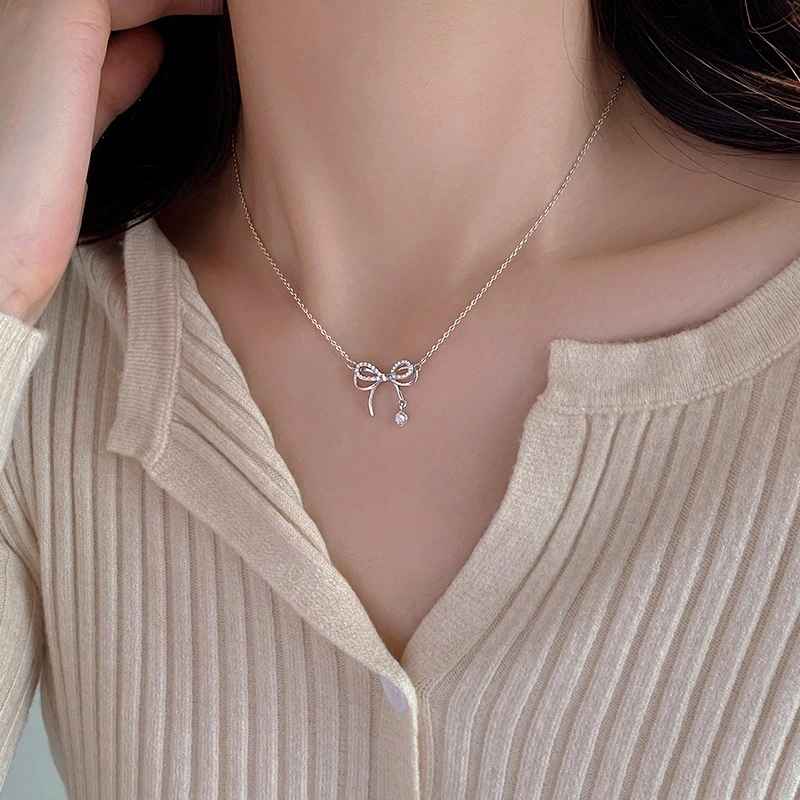 925 Silver Butterfly Necklace Female Knot Clavicle Chain