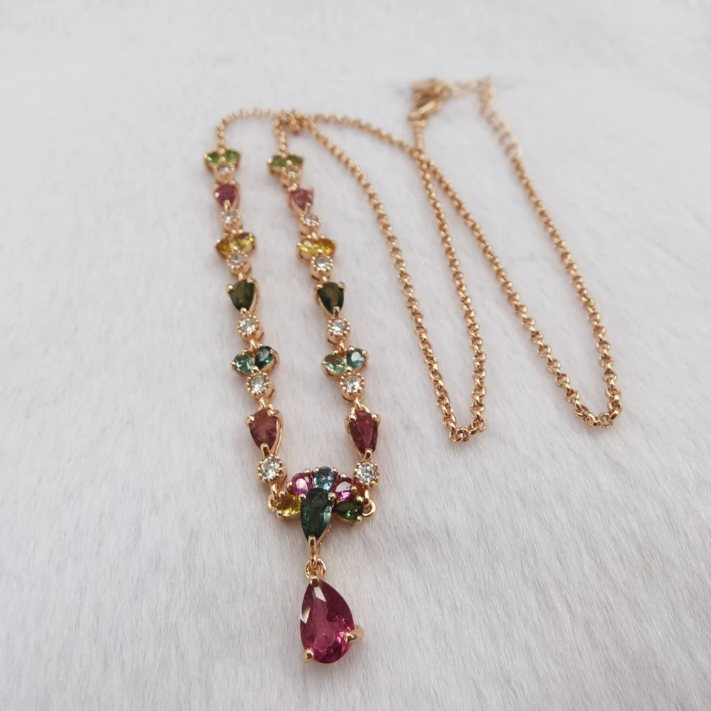 S925 Silver Plating Rose Gold Inlaid Tourmaline Necklace