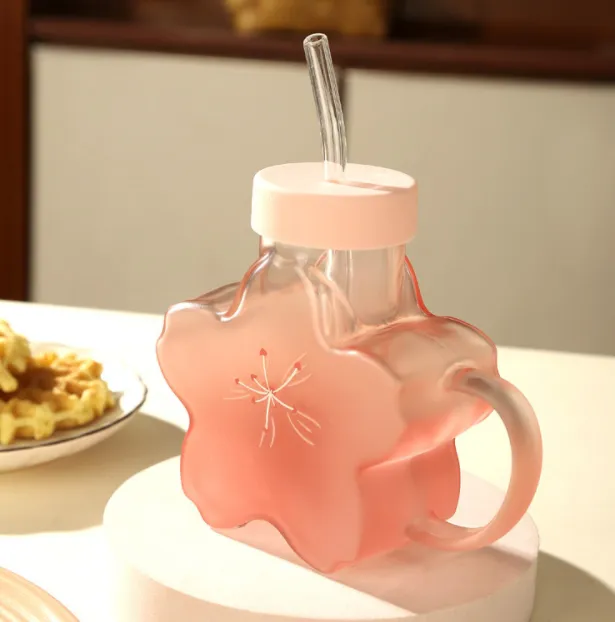 Three-dimensional Flower Glass Straw Coffee Water Cup