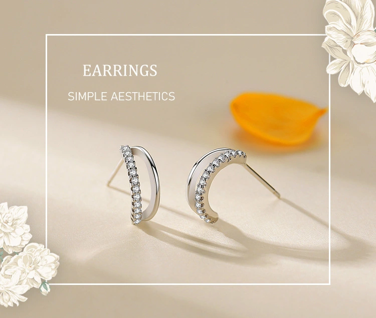 S925 Sterling Silver Double Layer C Stud Earrings