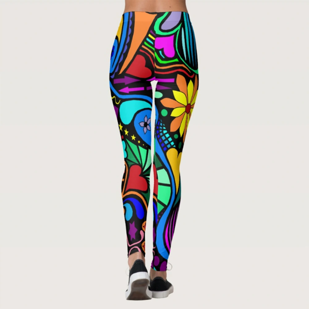 Popular Contrast Color Flower Leggings Women's Sports Casual Slim-fitting Ankle Length Trousers