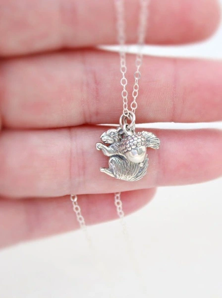 Squirrel Holding Pine Nuts Pendant Necklace Versatile Design Necklace