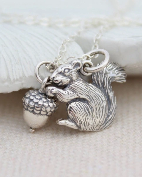 Squirrel Holding Pine Nuts Pendant Necklace Versatile Design Necklace