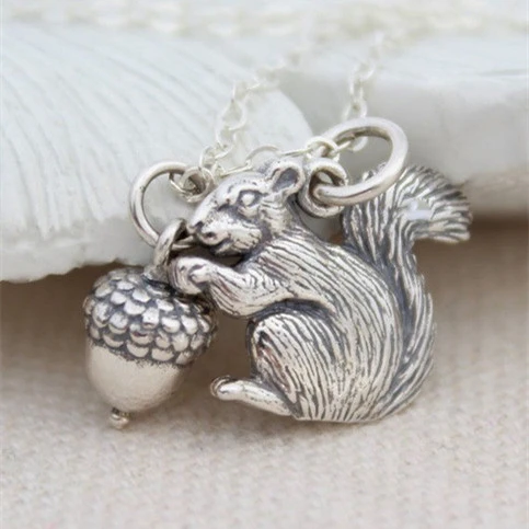 Squirrel Holding Pine Nuts Pendant Necklace Versatile Design Necklace