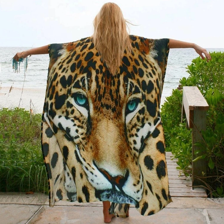 Women's Fashion Tiger Head Printed Beach Dress Sun Protection Shirt