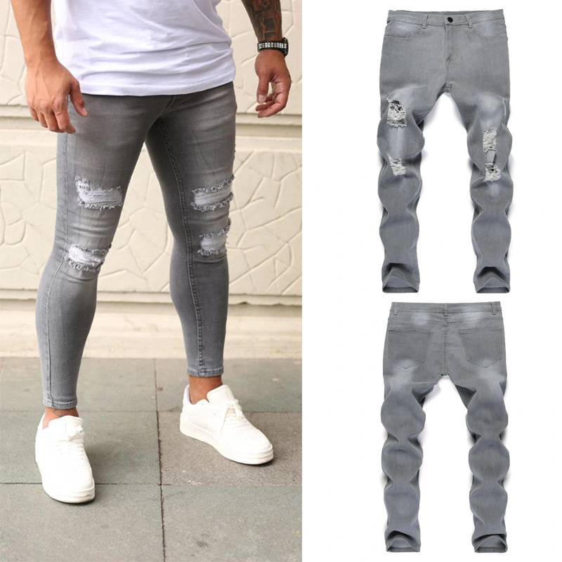 Men's Ripped Stretch Ankle-length Jeans