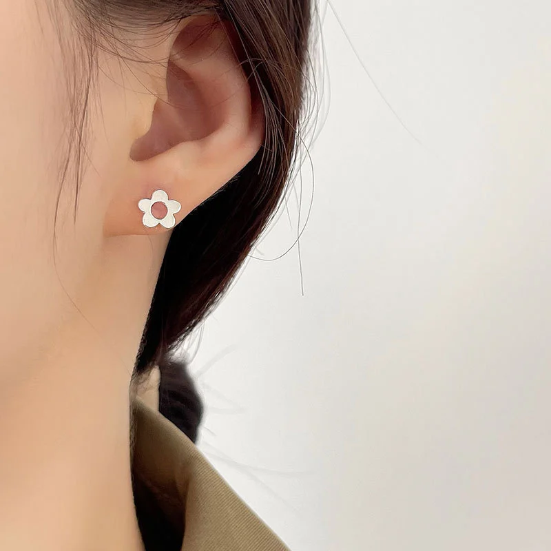 S925 Sterling Silver Flower Ear Studs Trendy Jewelry