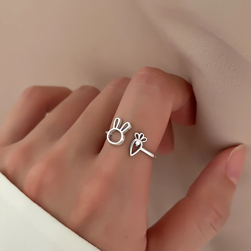 Cute Girlish Style Index Finger Ring Simple Fashion Inlaid Zircon Bunny Carrot