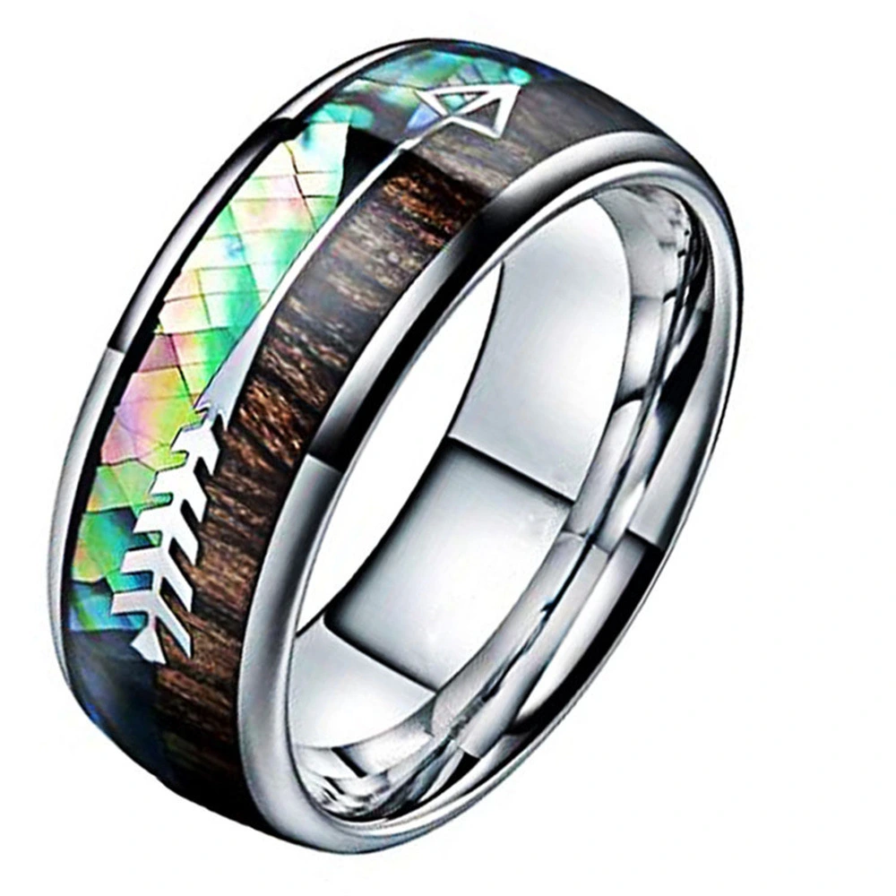 Wood Grain Natural Color Shell Men's Titanium Steel Ring