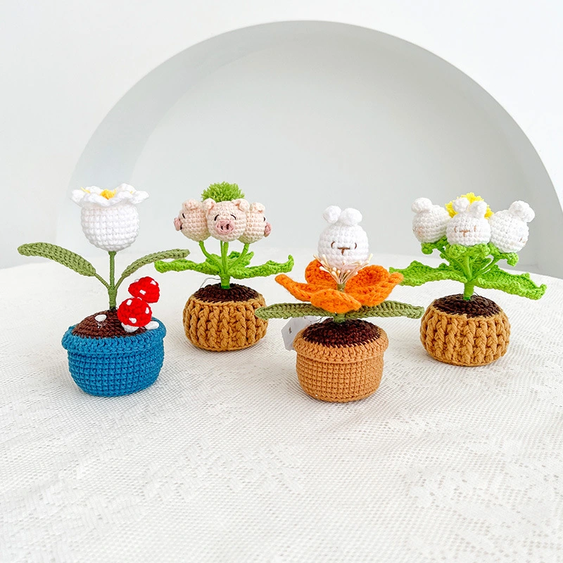 New Hand-woven Simulation Doll Bouquet Finished Pot Small Night Lamp Desktop Decoration Finished Holiday Gift