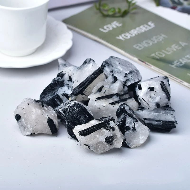 Natural Black Hair Tourmaline Rough Stone Aromatherapy Degaussing Crystal