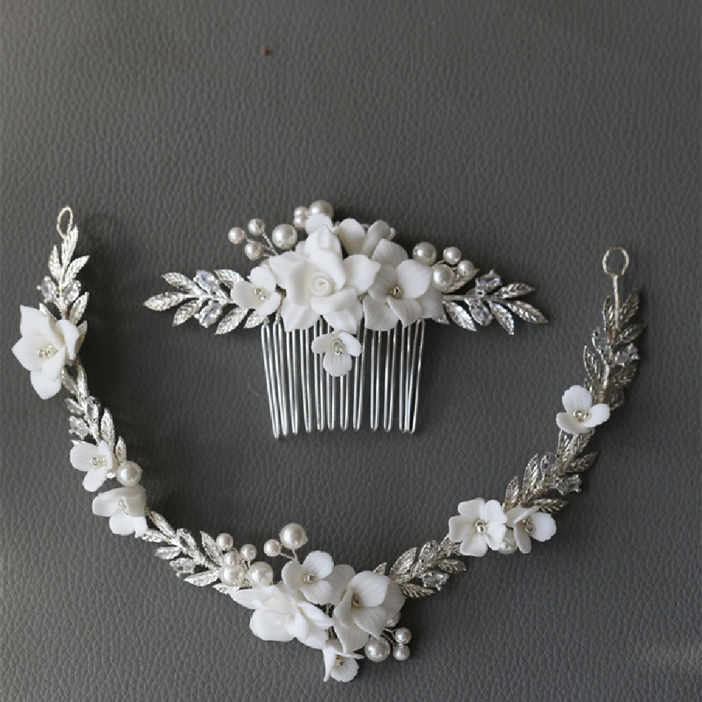 INS Simple Silver Ceramic Flower Hair Accessories