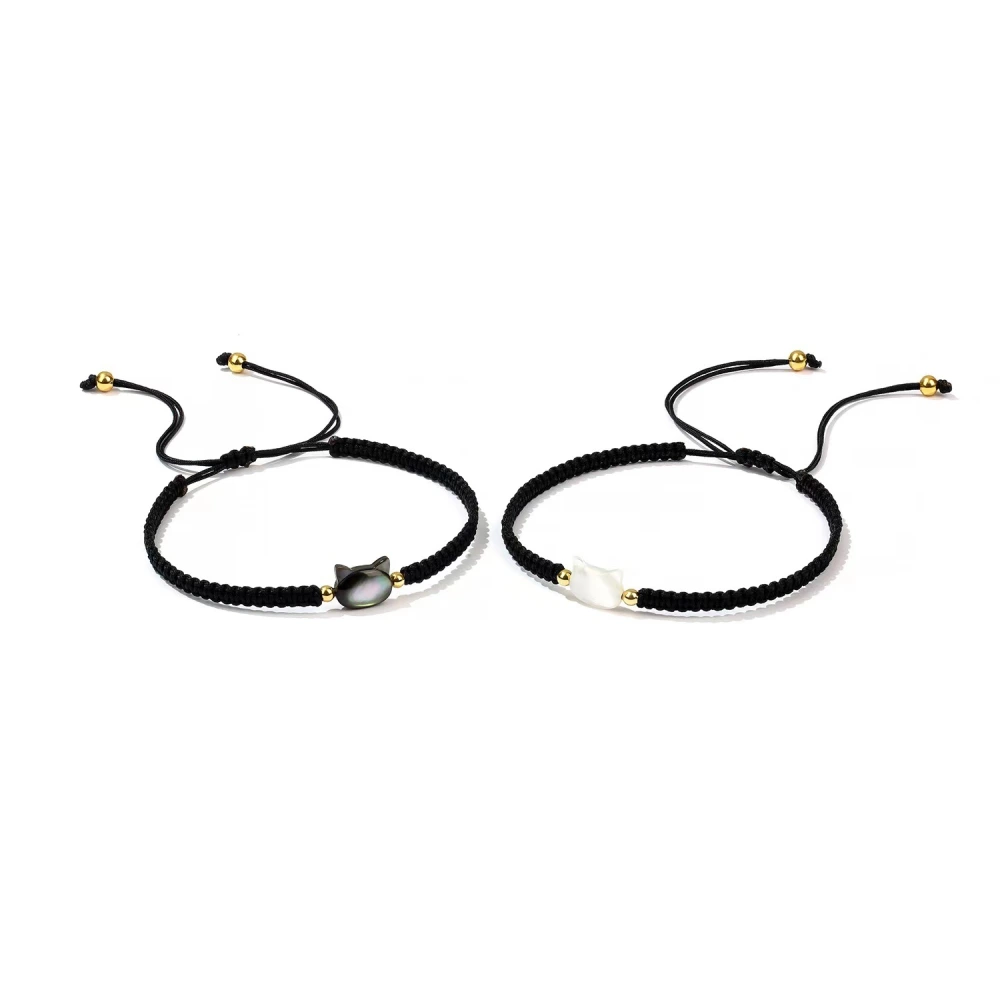 Couple's Black And White Cat Woven Bracelet