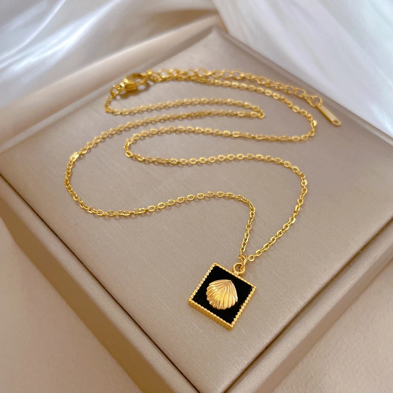 Square Shell Personality Minimalist Stove Real Gold Necklace Women