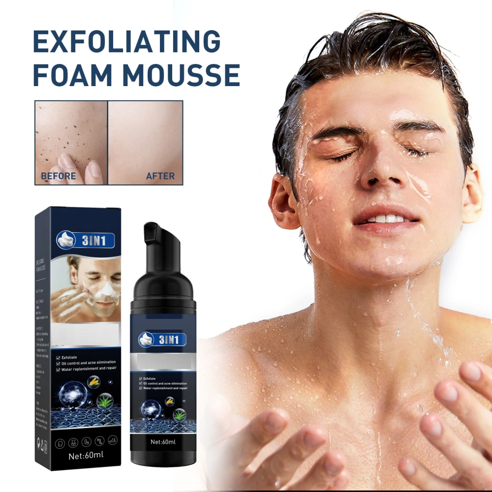 Men's Exfoliating Mousse Mild Skin Cleaning Acne Removing Shrink Pores Oil Control