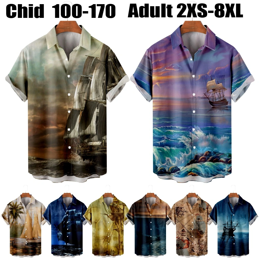 Mens Plus Size Hawaiian Shirt Big And Tall Boats Sailing Oceans Beaches Nature Graphic Shirt Collar Short Sleeve Summer Basic Slim Fit Big And Tall Casual Daily Tops/American Flag/National Flag