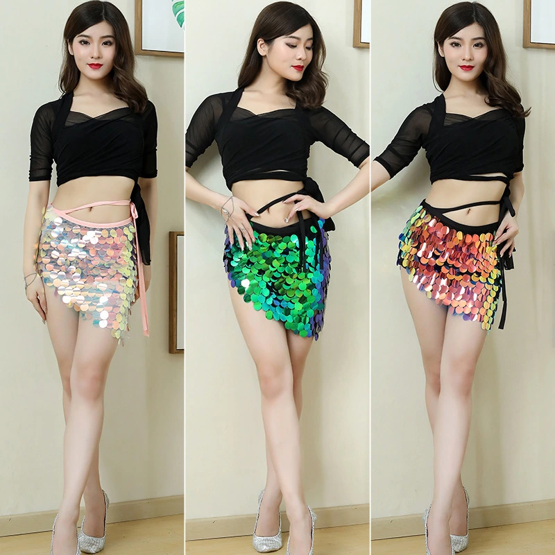 Women's Sexy Sequin Wrap Buttocks Short Skirt Triangular Scarf