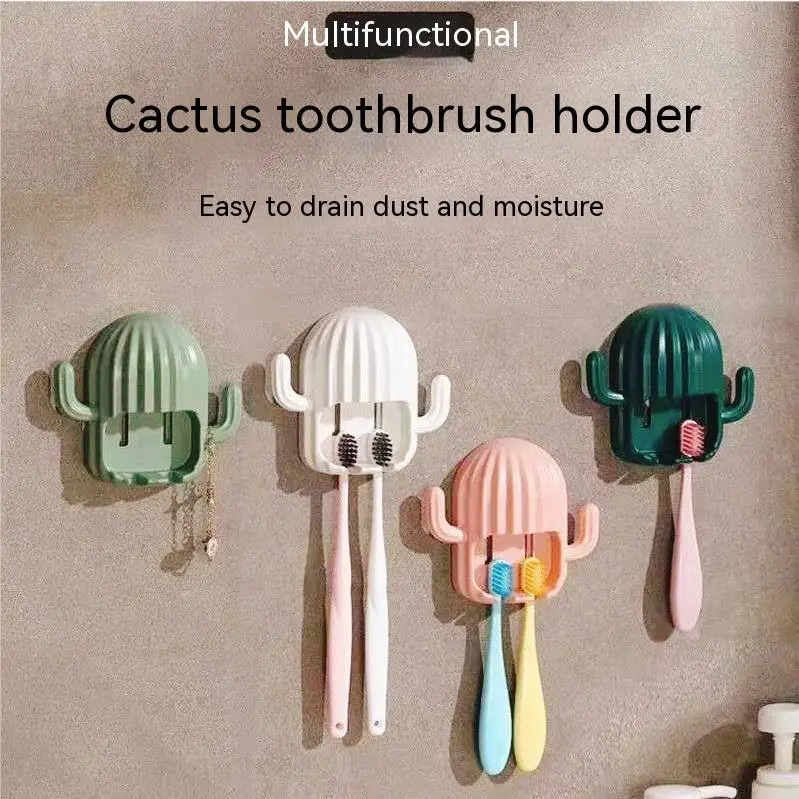 Multifunctional Cactus Shape Bathroom Toothbrush Holder Hook