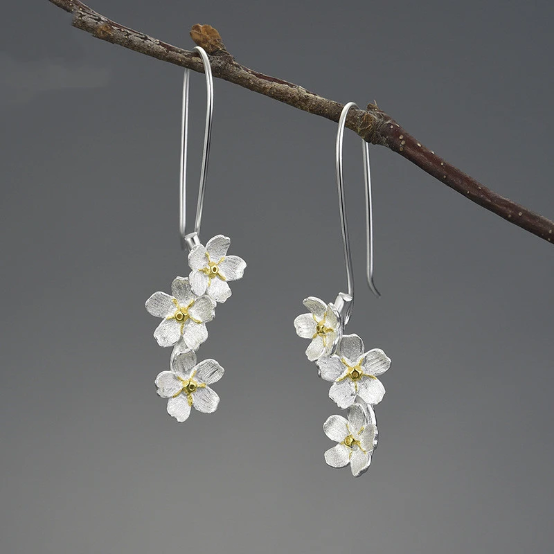 Forget-me-not Vertical S925 Women's Earrings Handmade Design