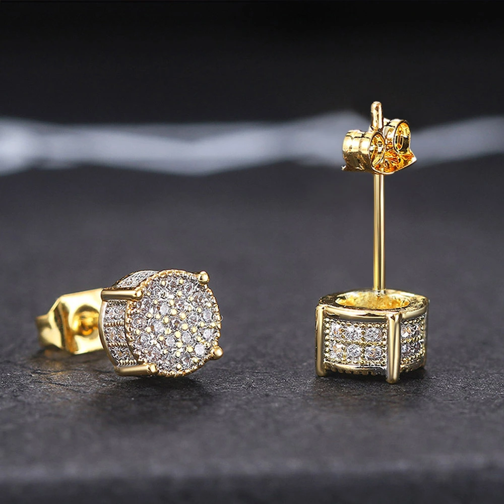 Men's Micro Inlaid Zircon Electroplated Round Earrings