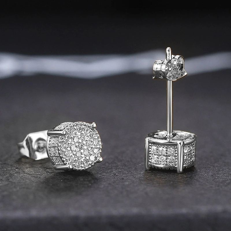 Men's Micro Inlaid Zircon Electroplated Round Earrings