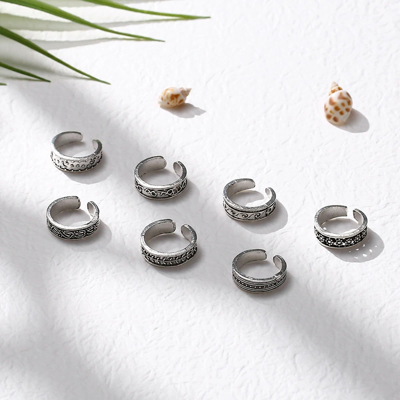 Retro Hollow-out Petals Opening Adjustable Toe Ring Women