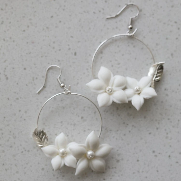 Ceramic Earrings Floral Women's Gold