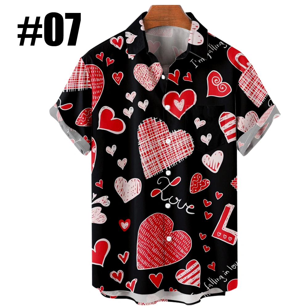 Men's Hawaiian Shirt Button Up Shirt Valentine's Day Gift Flowers Love Heart-shaped Graphic Color Block Shirt Collar Plus Size Casual Daily Short Sleeve Clothing Apparel Basic Slim Fit Big And Tall