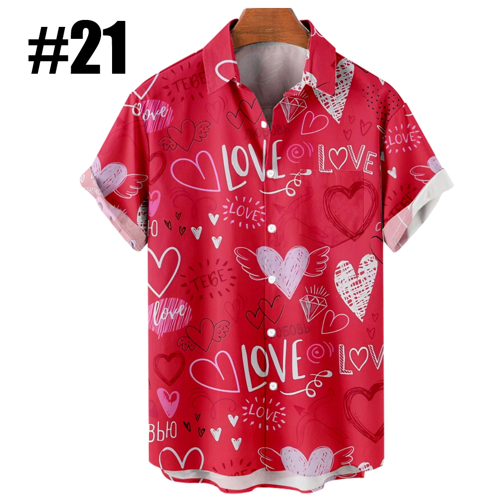 Men's Hawaiian Shirt Outfits Valentine's Day Gift Flowers Love Heart-shaped Graphic Shirt Collar 3D Print Street Daily Short Sleeve Print Clothing Apparel Basic Fashion Lightweight Casual/Summer/Spring