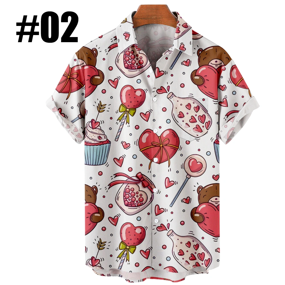 Men's Plus Size Button Up Shirt Big And Tall Valentine's Day Gift Flowers Love Heart-shaped Graphic Shirt Collar Short Sleeve Spring & Summer Vintage Streetwear Comfortable Casual Sports Tops