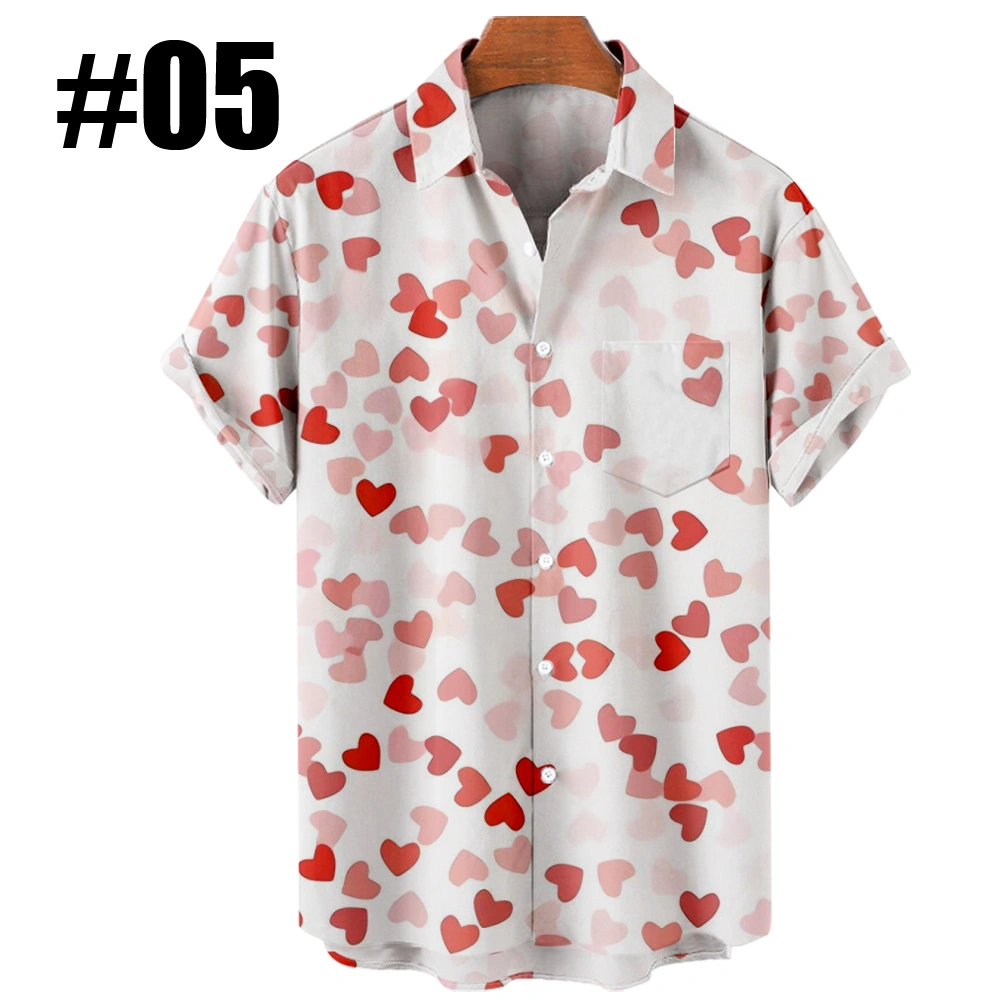 Men's Hawaiian Shirt Button Up Shirt Valentine's Day Gift Flowers Love Heart-shaped Graphic 3D Shirt Collar 3D Print Plus Size Daily Short Sleeve Print Clothing Apparel