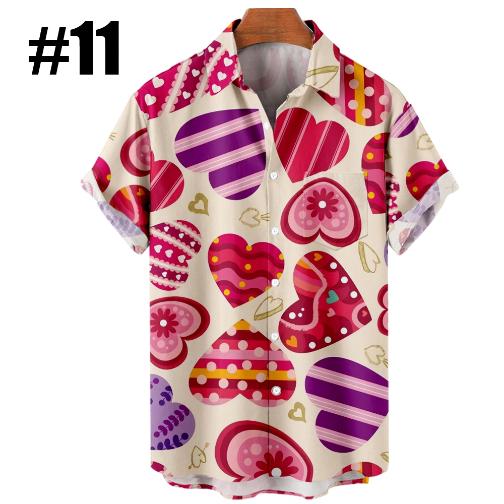 Men's Hawaiian Shirt Outfits Valentine's Day Gift Flowers Love Heart-shaped Color Block Graphic Prints Shirt Collar 3D Print Outdoor Street Short Sleeve 3D Print Clothing Apparel Basic Classic Comfortable Big And Tall