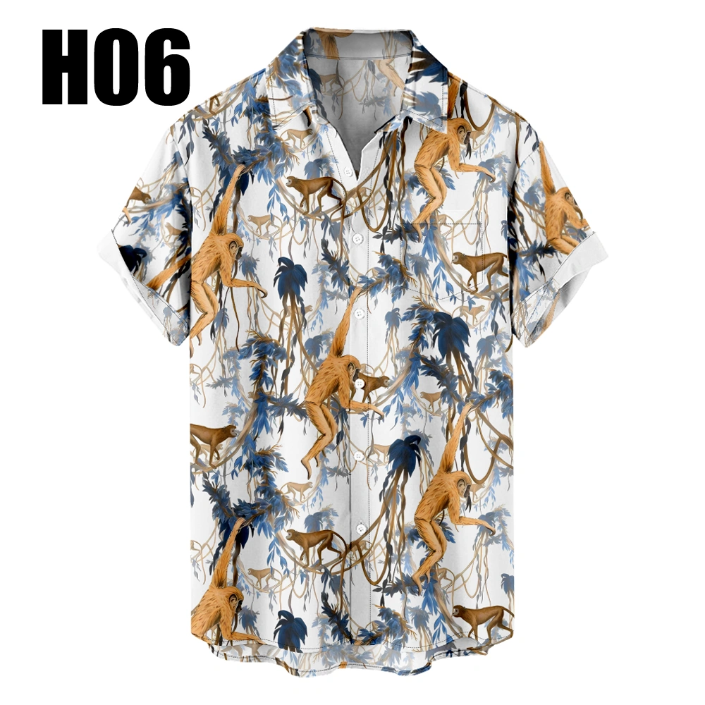 Men's Hawaiian Shirt Outfits Animals Gorillas Summer Cartoon Color Block Graphic Prints Shirt Collar 3D Print Outdoor Street Short Sleeve 3D Print Clothing Apparel Basic Classic Comfortable Big And