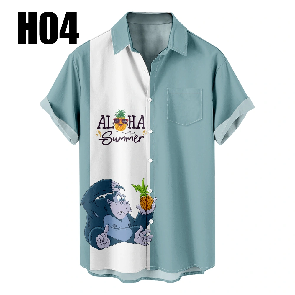 Men's Hawaiian Shirt Outfits Animals Gorillas Summer Cartoon Color Block Shirt Collar Clothing Apparel 3D Print Plus Size Outdoor Daily Short Sleeve Casual Comfortable