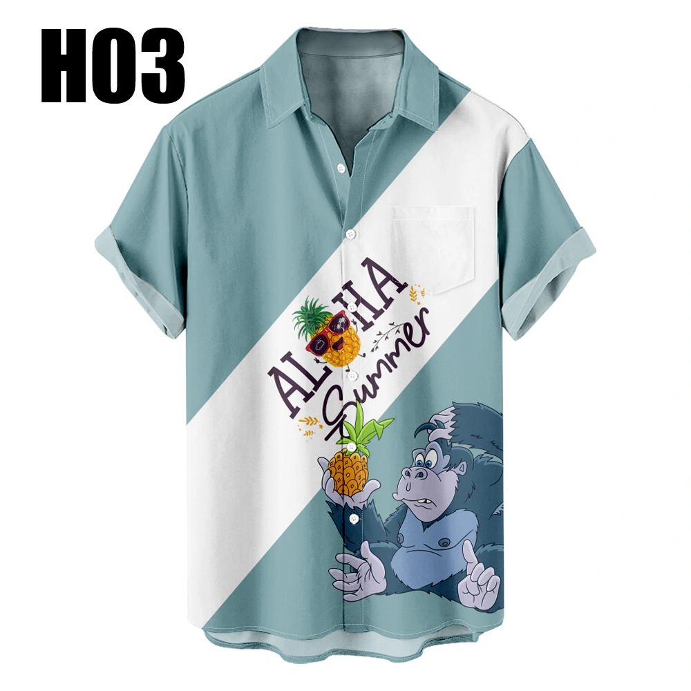 Men's Hawaiian Shirt Button Up Shirt Animals Gorillas Summer Cartoon Graphic Color Block Shirt Collar Plus Size Casual Daily Short Sleeve Clothing Apparel Basic Slim Fit Big And Tall