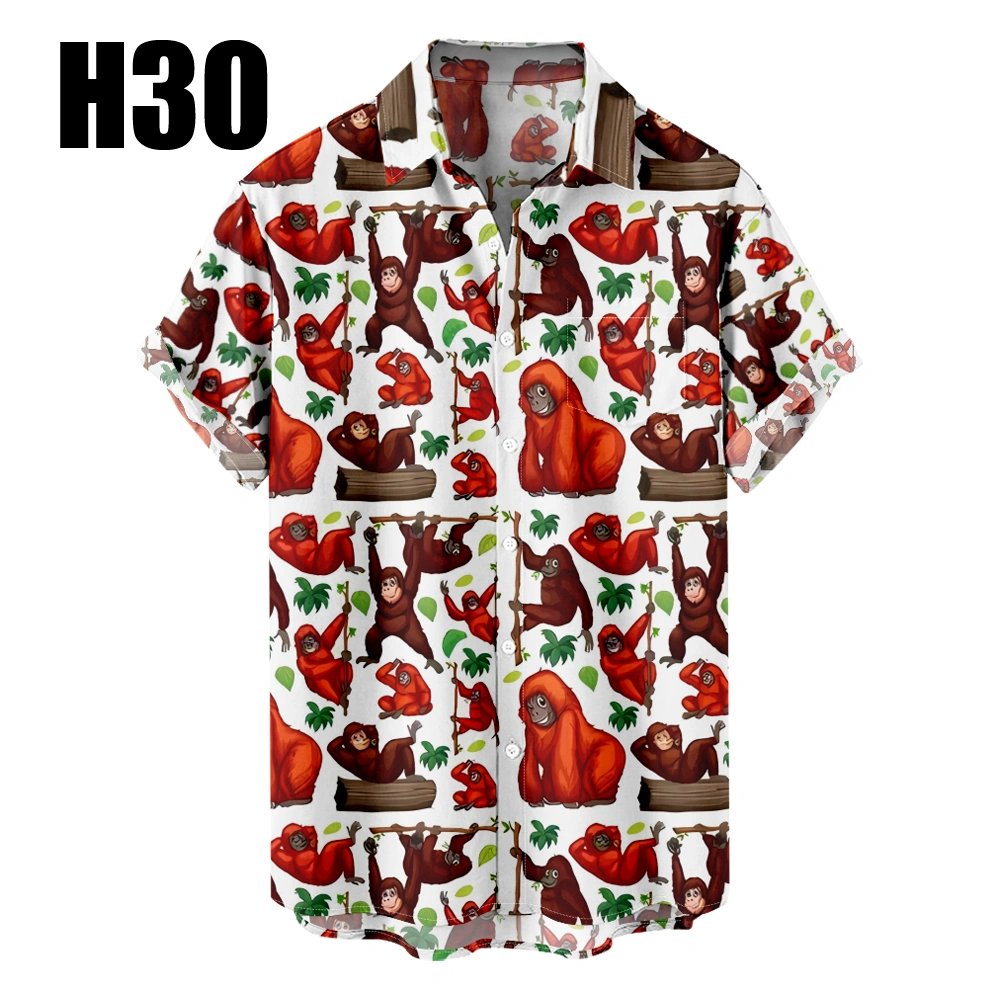 Men's Hawaiian Shirt Animals Gorillas Summer Cartoon Graphic Street Shirt Collar 3D Print Athletic Fit T-Shirt Hipster Longline Tee Slim Fit Workout Casual Shirts